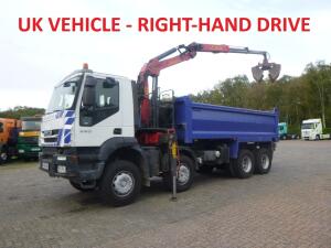 Iveco AD340T36 8x4 RHD tipper + Palfinger E120 plus + grapple